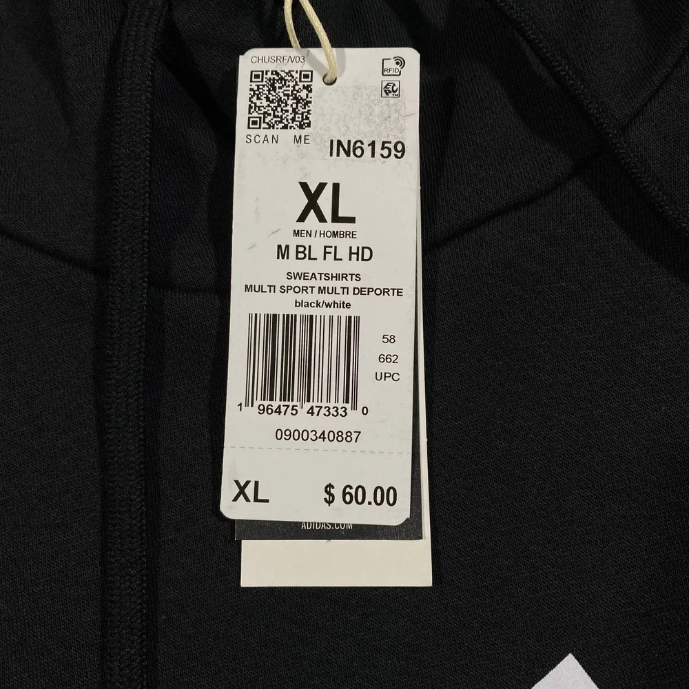 Adidas Trefoil Big Logo Sweatshirt Hoodie Mens XL Black White Fleece Pullover